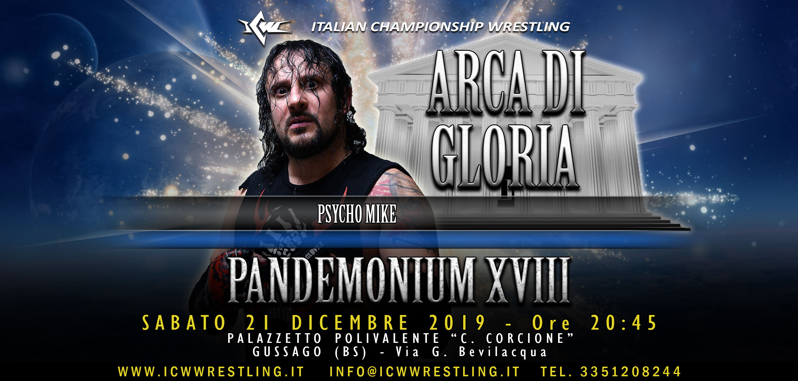 Psycho Mike introdotto nell’Arca di Gloria ICW a Pandemonium XVIII